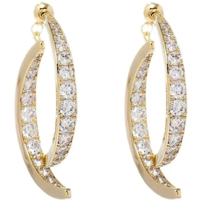 Ladies Trendy Cross Curved Crystal Earrings
