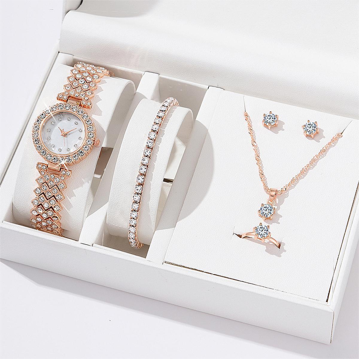 Women's Alloy Quartz Watch Necklace Earrings Bracelet Gift Set