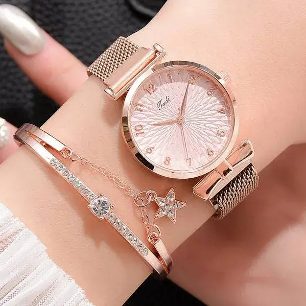 Luxury Women Bracelet Quartz Watches Magnetic Sports Dress Pink Dial Wrist Watch