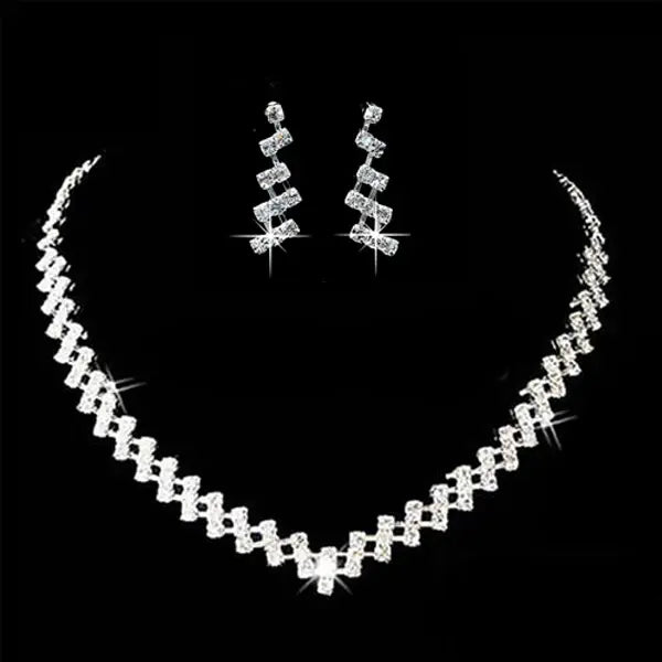 Women's Silver Color Fashion Wedding Luxury Crystal Pearl Necklace/Bracelet/Ring/Earrings Ladies Sets for Bridal