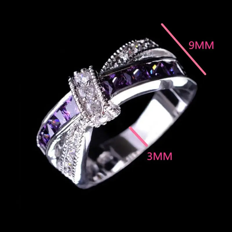 Beautiful Pretty Fashion Wedding Party White Gold 925 Plated Silver 925 Plated NICE Women Purple Crystal Lady Ring Jewelry LR050