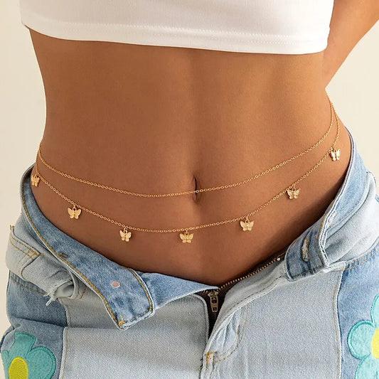 Classic Retro Cute Butterfly Waist Belly Chain for Women Summer Beach Simple Body Chain Vacation Jewellery Accessories Gift