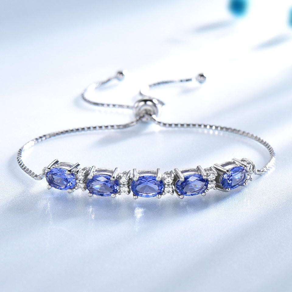 Bracelets For Women Gemstone Blue Topaz Adjustable Chain Link