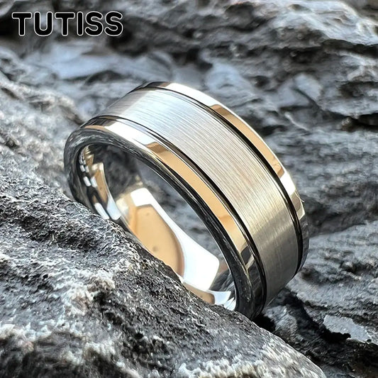 8mm Men's Tungsten Engagement Rings Women's Wedding Bands Double Grooved High Polished Shiny Comfort Fit