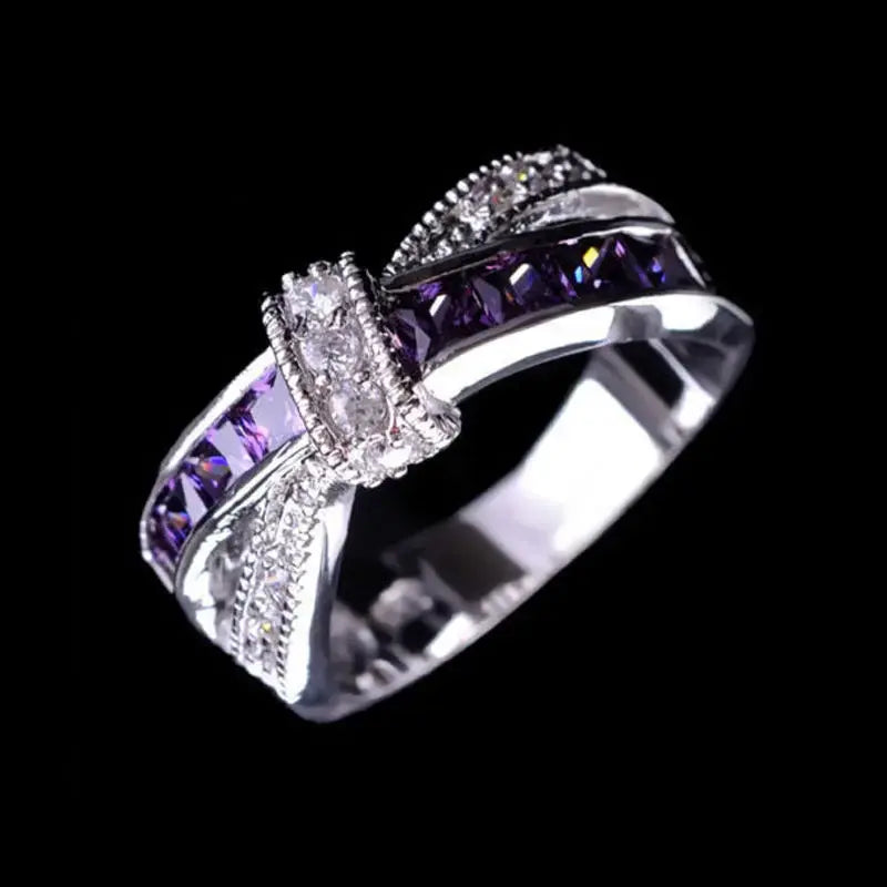 Beautiful Pretty Fashion Wedding Party White Gold 925 Plated Silver 925 Plated NICE Women Purple Crystal Lady Ring Jewelry LR050