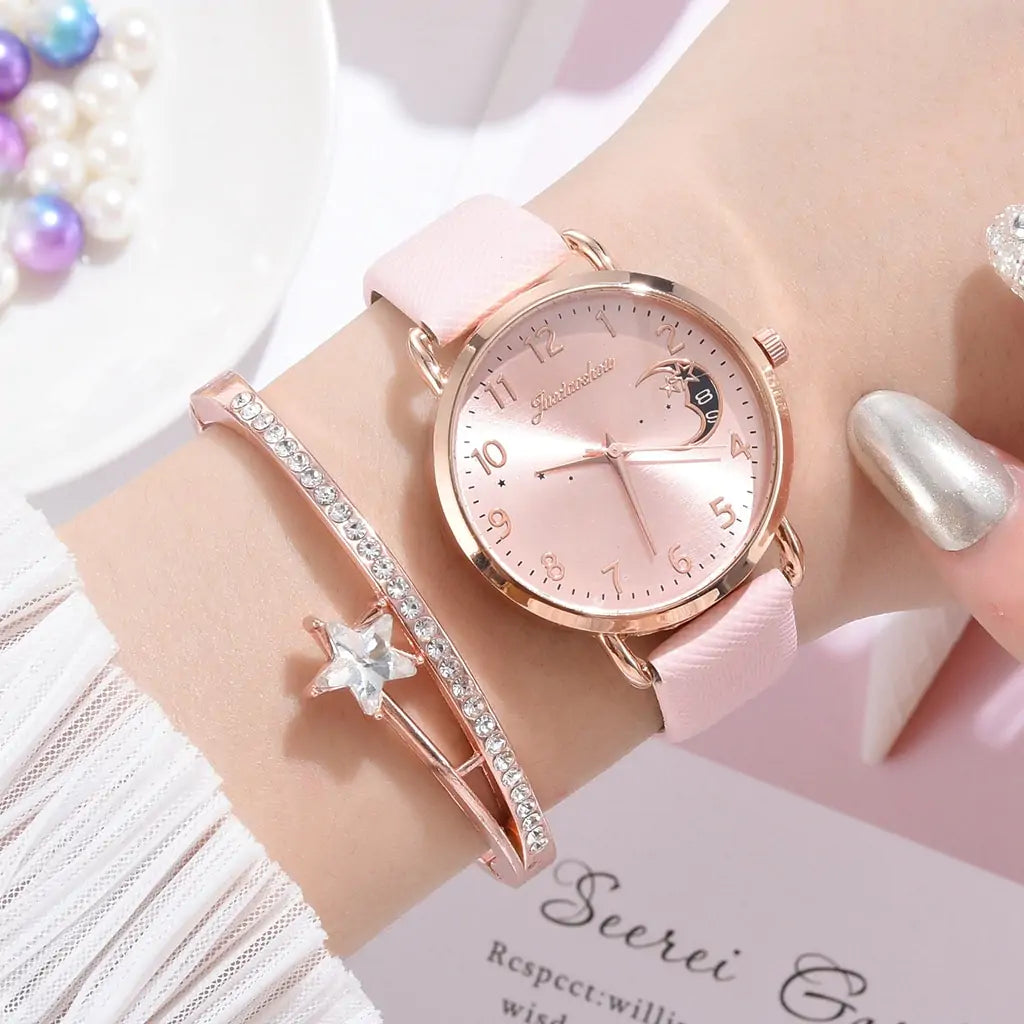 Ladies Moon Bracelet & Watch Set Gift Wedding Everyday Wear