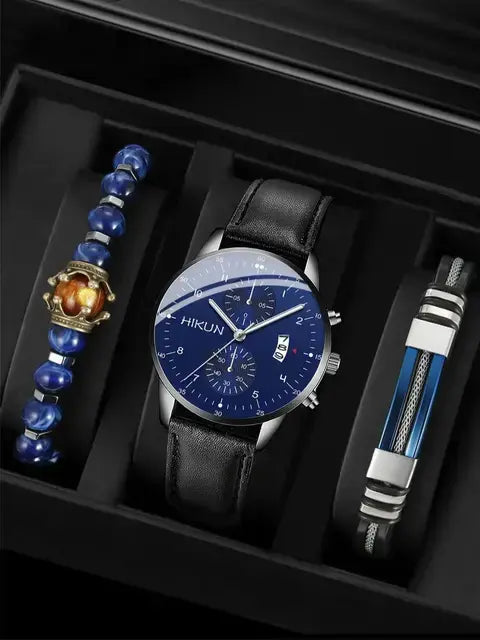 Black Classic Quartz Watch Men Dial Watch Fashion Round Quartz Simple Casual Watch For Sports Versatile Leather  Watch