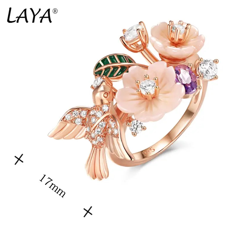 Laya 925 Sterling Silver Summer Hot Style Luxury Jewelry High Quality Zircon Natural Shell Flower Leaf Enamel Ring For Women