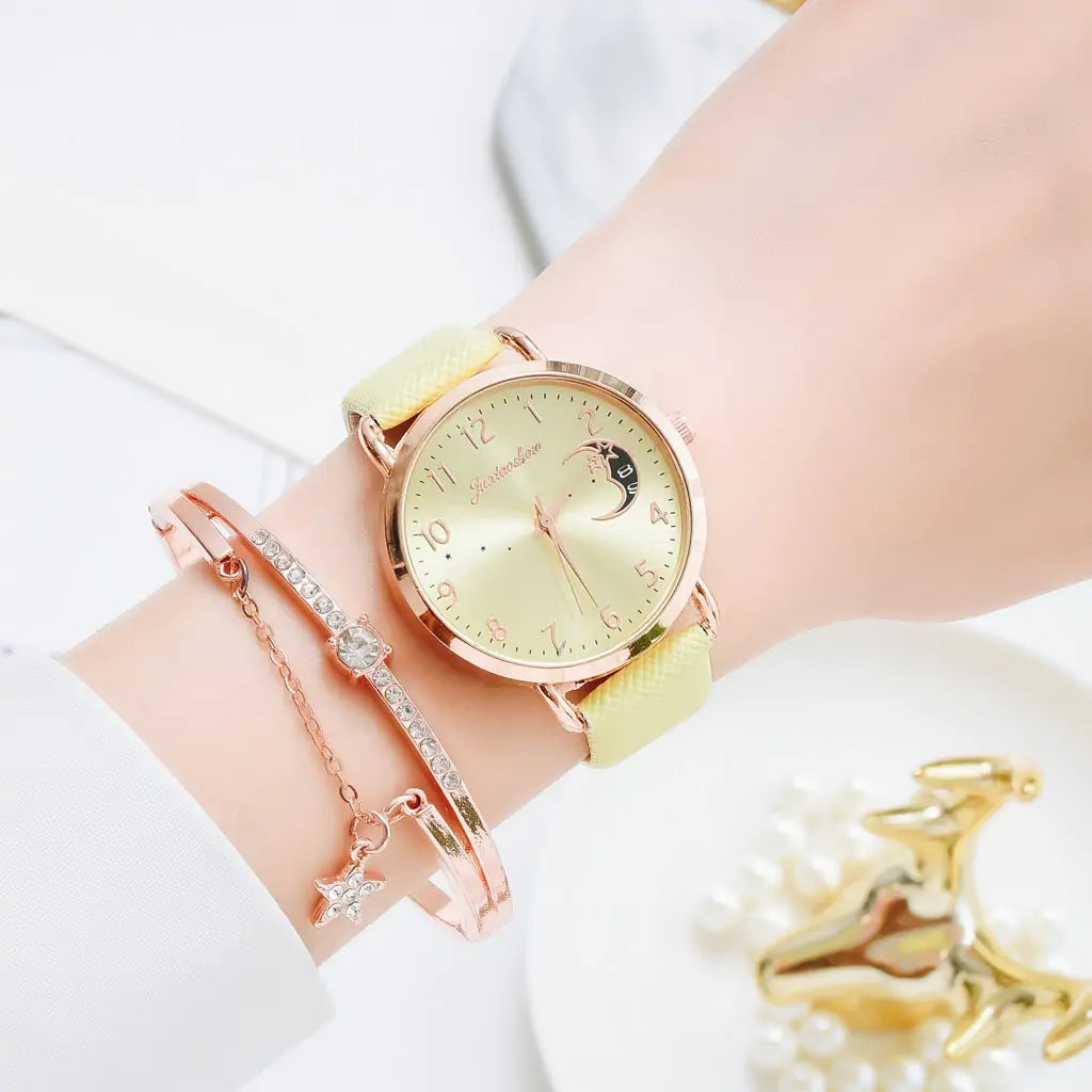Ladies Moon Bracelet & Watch Set Gift Wedding Everyday Wear