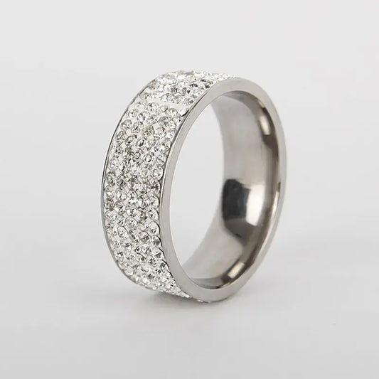 Women Men Luxury Stainless Steel Ring Crystal Rhinestone Wedding Engagement Ring Band Fashion Jewelry Size 7-12